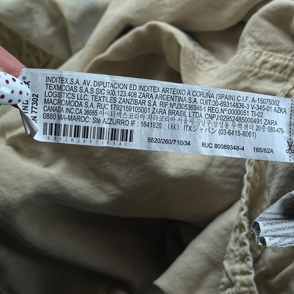 Y2K Zara Cargo Pants‎ Women 2 Tan Relaxed Linen Wide-Leg Streetwear Utility 00s